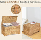 Handwoven Storage Basket with Lid, 165L Wicker Storage Bin, Natural Water Hyacinth, Leather Buckle & Metal Frame, Metal Ring Handles for Easy Transport, Storage Chest & Trunk for Bedroom, Living Room