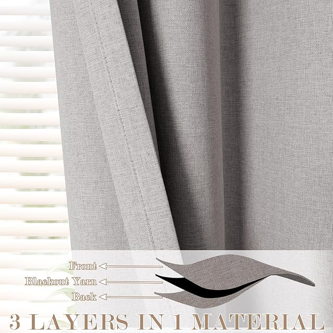100" W x 84" L Faux Linen Room Divider Curtains, Full Blackout Pinch Pleated Drapes for Traverse Rod, Bedroom Divider Privacy Drapery with Hooks for Ceiling Track, 1 Panel, Browish Grey