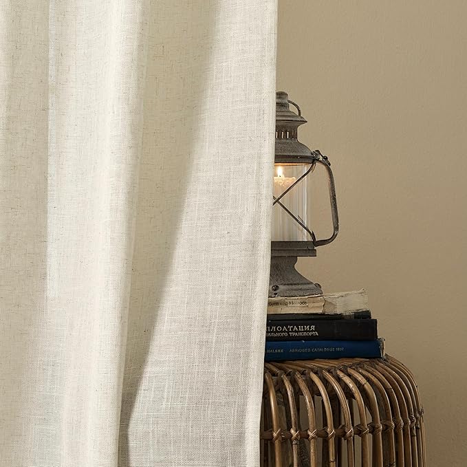 Joydeco Linen Curtains 108 Inch Length 2 Panel Sets,Light Filtering Curtains for Bedroom 100 Inch Wide Living Room Drapes with Back Tabs & Rod Pockets (W100 x L108 Inch, Beige)