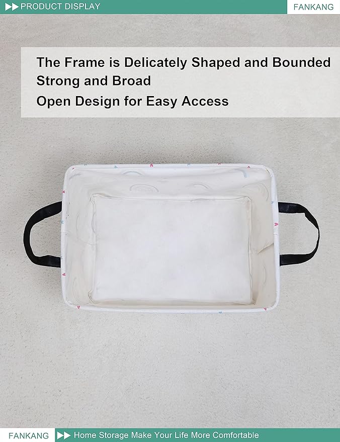 FANKANG Storage Bins, Nursery Hamper Canvas Laundry Basket Foldable with Waterproof PE Coating Large Storage Baskets for Kids Boys and Girls, Office, Bedroom, Clothes,Toys(Rec-Love Rainbow