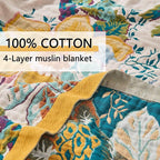 Boho Throw Blanket, Ultra Soft Rustic Quilt for Bed, Lightweight Fall Throws Blanket Muslin Blankets for Adults, Picnic, Farmhouse Decor, Cozy 100% Cotton Throw Blankets, Happiness, 60"x80"