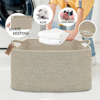 COMFY-HOMI Large Rectangular Blanket Basket, Woven Cotton Rope Baskets for Storage, Laundry Hamper Basket, Storage Bin,Toy Organizing Bin with Handle, Organization and Storage-22x15x12”-Brown