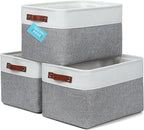 OrganiHaus Large Fabric Storage Baskets for Shelves 3 Pack, 15x11in Closet Storage Bins for Shelves, Cloth Baskets for Organizing, Linen Closet Organizers, Fabric Basket, Gray/White