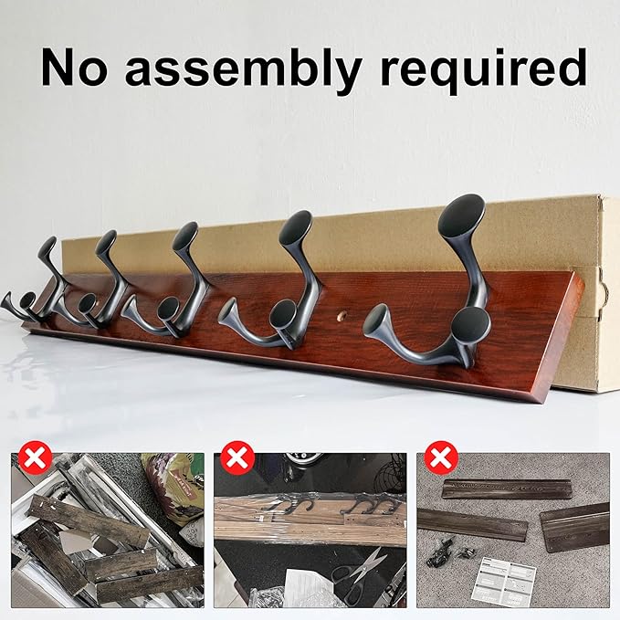 SKOLOO 30-Inch Cherry Wood Coat Rack Wall Mount with 5 Triple Hooks - Ideal for Family Entrances, Classrooms, and Pet Supplies Storage - Perfect Coat Hooks for Wall