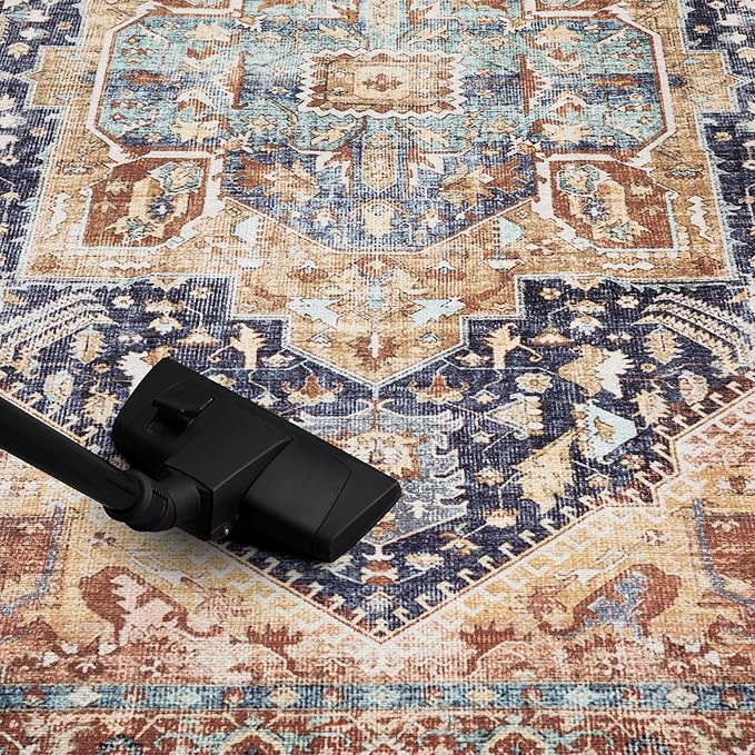 Keen Home Design 5x7 Rug - Machine Washable Area Rug with Non-Slip Backing, Ideal for Living Room, Dining Room, Bedroom - Vintage, Easy Clean, Durable, Low Pile Rug - (5' x 7')