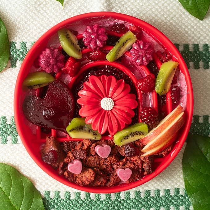 The Slowdown Bowl Silicone Slow Feeder for Dogs & Puppies, Slow Eating, Modern Lick Mat Design, Reduces Gulping, Fits 2 Cups 7.5” Across x 1.5” Tall, Mealtime Challenge, Medium-Cherry