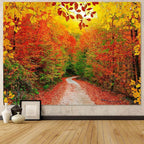 AMM Autumn Forest Tapestry Nature Fall Tree Thanksgiving Tapestry for Bedroom Aesthetic Autumn Path Yellow Red Fallen Leaves Landscape Tapestries Wall Hanging for Living Room Dorm 80 x 60 Inch