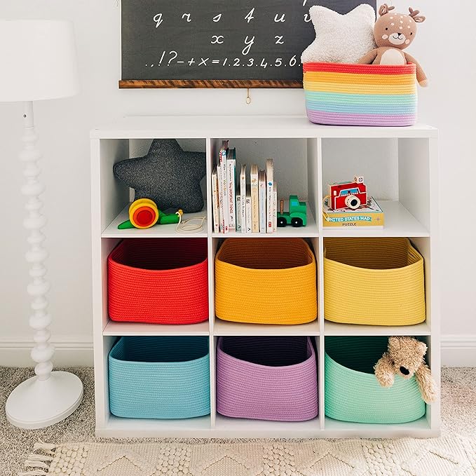 OrganiHaus Green Basket for Shelves, Decorative Cloth for Organizing, Cotton Rope Storage Basket for Toys, Small Woven Baskets for Storage