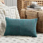 Fancy Homi 2 Packs Teal Lumbar Decorative Throw Pillow Covers 14x24 Inch for Living Room Couch Bed Sofa, Rustic Farmhouse Boho Home Decor, Soft Striped Corduroy Rectangle Accent Cushion Case 35x60 cm