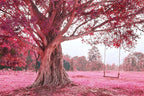 FENDROM Autumn Pink Flower Tapestry Window View Wall Hanging, Nature Forest Floral Trees Garden Scenic Tapestries for Living Room Home Office Dorm
