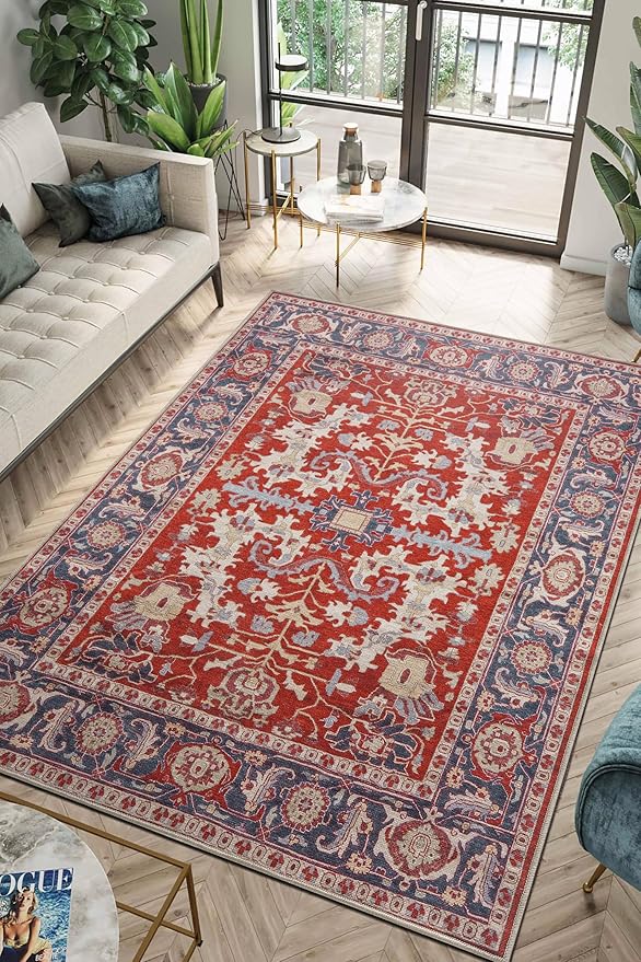 Keen Home Design 9x12 Rug - Machine Washable Area Rug with Non-Slip Backing, Ideal for Living Room, Dining Room, Bedroom - Vintage, Easy Clean, Durable, Low Pile Rug - (9' x 12')