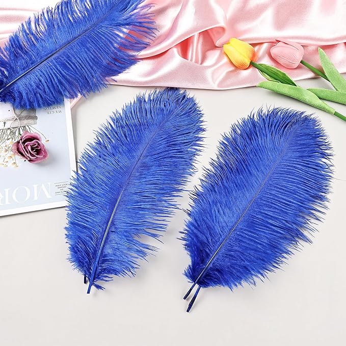 THARAHT Blue Ostrich Feathers 12pcs Natural Bulk 8-10Inch 20cm-25cm for Crafts Wedding Party Centerpieces Easter Gatsbi and Home Decoration Feathers