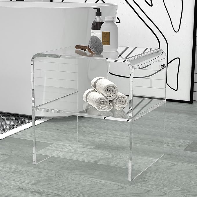 ONELUX 1626 Acrylic Bedside nightstand with Additional Shelf,Lucite Occasional Sofa Tables, Clear