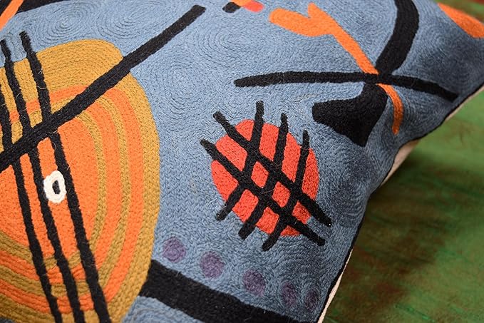 Kandinsky Modern Throw Pillow Cover - Escape | Abstract Pillow | Modern Couch Pillow | Contemporary Pillows | Modern Outdoor Pillow | Mid Century Chair Cushions | Handmade Wool Size 18x18
