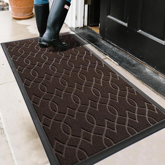 Yimobra Front Door Mat Outdoor Indoor 47x24, All-Season, All-Weather, Heavy Duty Welcome Door Mats Outside Entrance, Non Slip Porch Patio Entrance Mat, Coffee