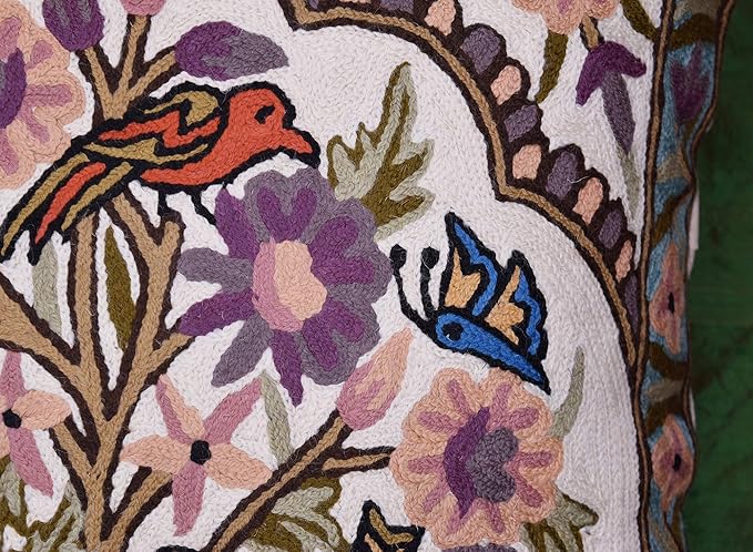 Tree of Life Pillow Cover Lavender Floral Pillowcase Botanical Flower Pillows Plants Farmhouse Traditional Chair Cushions Needlepoint Hand Embroidered Wool Size - 18x18