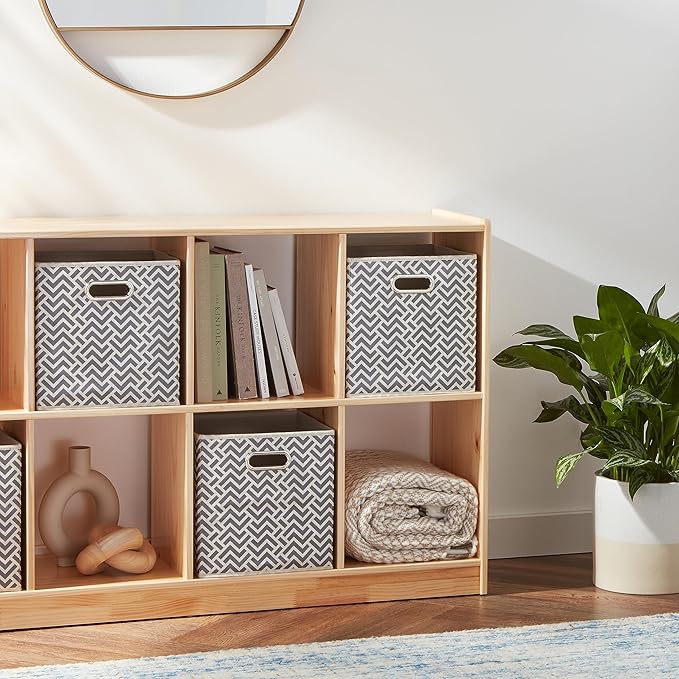 Amazon Basics Collapsible Cube Storage Organizer Bins, 6-Pack, 10.5 x 10.5 x 11 inches, Chevron Grey