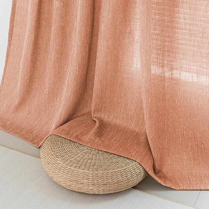 MYSKY HOME Burnt Orange Curtains for Bedroom 84 Inch Length, Living Room Curtains & Drapes Boho Semi Sheer Light Filtering for Sliding Glass Door Windows Soft Elegant, 50" x 84", Orange, 2 Panels