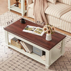 Farmhouse Coffee Tables for Living Room,Square Tea Table with Open Storage Shelf,Large Coffee Table,Rustic Wooden Center Table,White