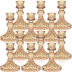 Candlestick Holders Set, 12Pcs 4" H Taper Candle Holders Bulk, Glass Candle Holders for Wedding, Festival, Party & Windowsill Decor, Gold