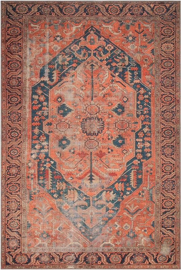 Keen Home Design 4x6 Rug - Machine Washable Area Rug with Non-Slip Backing, Ideal for Living Room, Dining Room, Bedroom - Vintage, Easy Clean, Durable, Low Pile Rug - (4' x 6')