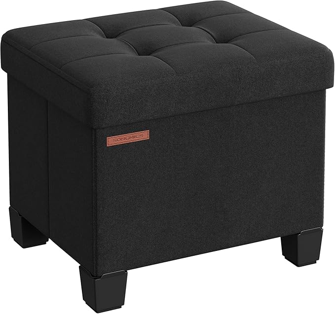 SONGMICS Storage Ottoman, Small Ottoman Foot Rest with Legs, 12.6 x 15.8 x 13.2 Inches Foot Stool, Load up to 660 lb, for Living Room, Bedroom, Dorm, Ink Black ULSF012B01