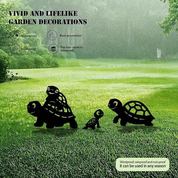 3 Pack Turtle Metal Garden Decorative Stakes, Weather Proof Silhouette Statues for Yard, Patio,Outdoor Decor for Turtle Lovers and Pet Owners