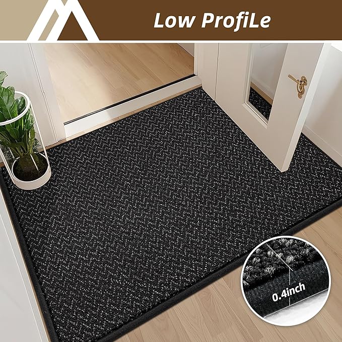 COSY HOMEER-Door-Mat 24"x36" Non Slip Absorbent Entryway Rugs Dirt Trapper Doormats Washable Entrance Mats Low Pile Welcome Floor Mat for Front Back Door and Entry Mats,Black