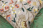 Beige Floral Pillow Cover Taupe Flower Traditional Hand Embroidered Pillowcase Traditional Outdoor Cushion Suzani Couch Flowery Needlepoint Chair Cushion Wool Size - 18x18