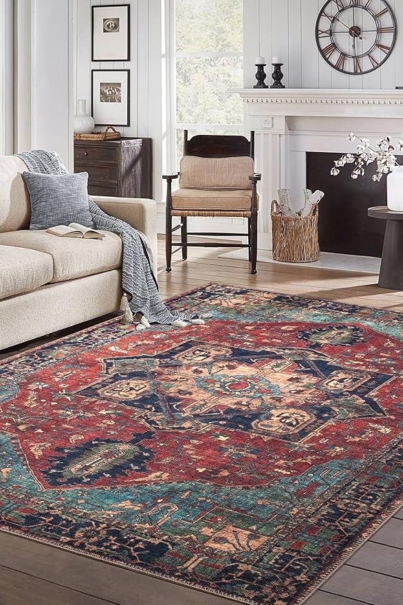 Keen Home Design 5x7 Rug - Machine Washable Area Rug with Non-Slip Backing, Ideal for Living Room, Dining Room, Bedroom - Vintage, Easy Clean, Durable, Low Pile Rug - (5' x 7')