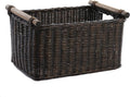 The Basket Lady Pole Handle Wicker Storage Basket, Medium, 16 in L x 12 in W x 8.25 in H, Antique Walnut Brown