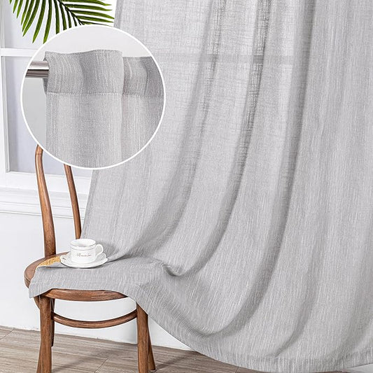 MYSKY HOME 108 Inches Long Ceiling Curtains, Light Filtering Boho Window Sheer Drapes for Living Room Patio Sliding Door Back Tab Elegant Look, 50" Wide x 108" Long, Light Grey, 2 Panels