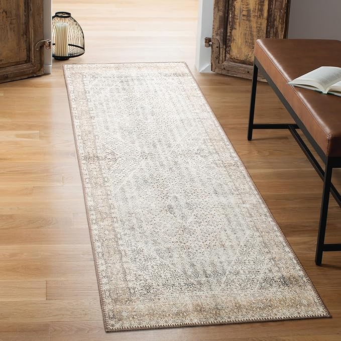 Keen Home Design 2x10 Rug - Machine Washable Runner Rug with Non-Slip Backing, Ideal for Hallway, Entryway, Kitchen, Laundry Room - Vintage, Easy Clean, Durable, Low Pile - (2'6" x 10')