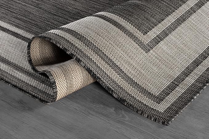 Beverly Rug Outdoor Rug 5x7 Modern Bordered Area Rugs for Indoor and Outdoor Patio Deck Porch Garden Waterproof Weather Sun Resistant Washable Outside Carpet (5 x 7 Dark Gray)