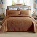 MarCielo 3-Piece 100% Cotton Oversized Bedspread Lightweight Quilt Coverlet Embroidery Farmhouse Bedding Set (Tf Dusty Orange, Oversized Queen (100"x106"))