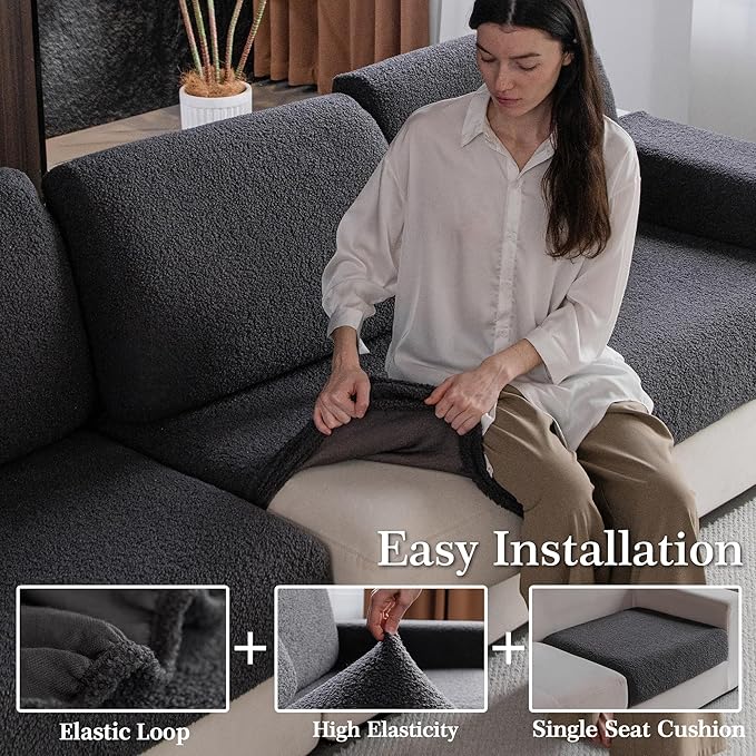 Couch Cushion Covers for Sectional Sofa, Stretch Soft Sofa Slipcovers Washable Wear-Resistant Universal Furniture Protector for Living Room(1 Piece Back Couch Cover, Dark Gray)