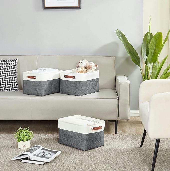 DECOMOMO Storage Baskets for Shelves - Fabric Closet Organizers and Storage Bins, Perfect Baskets for Organizing Closet Toys Nursery (Slate Grey and White, XL - 3 Pack)