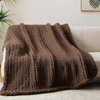 Chunky Knit Throw Blanket, 40''*50'' Knitted Throw Chenille Yarn for Bed Couch, Handmade Dark Brown Crochet Big Thick Blanket, Machine Washable Cute Comfy Blanket for Home Decor