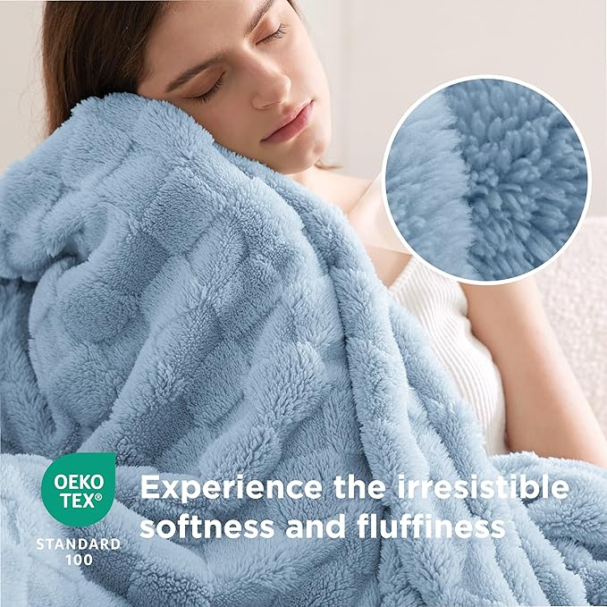 Bedsure GentleSoft Light Blue Throw Blanket for Couch - Checkered Fleece Blankets Gifts for Women Men Girls, Cute Soft Cozy Throw for Bedroom Home Decor Gifts, 50x60 Inches
