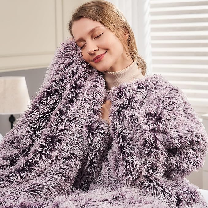GONAAP Fuzzy Faux Fur Throw Blanket Queen Size Frosty Purple Super Soft Cozy Plush Fuzzy Shaggy Blanket for Couch Sofa Bed (Frosty Purple, Queen(90"x90"))