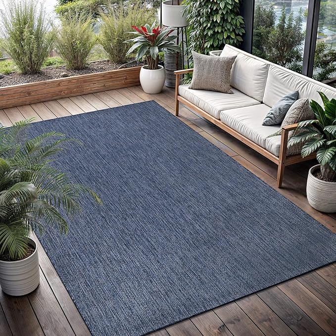 Washable Indoor Outdoor Rug 8x10 Weather Resistant Area Rugs Modern Solid for Porch Deck Balcony Backyard Patio Outside Carpet (8 X 10 Azure Blue)