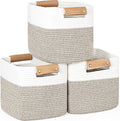danpinera 11 Inch Storage Baskets, Woven Baskets for Organizing, 3 Pack Storage Cubes for Shelves, Closet, Nursery with Removable Leather Handles, White & Mixed Brown