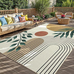 Indoor Outdoor Area Rug, Mid Century Sun Outdoor Patio Rug,Washable Abstract Art Leaves Eucalyptus Runway Rugs Non-Slip Carpet for Camping, Bedroom, Deck(8x10)