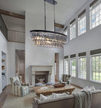 TOCHIC Chandelier for Dining Room 40 inch, Modern Crystal Chandelier for Living Room, Black Kitchen Chandelier Island Lighting, Oval Contemporary Ceiling Light Fixture for Bedroom, Smoke Grey