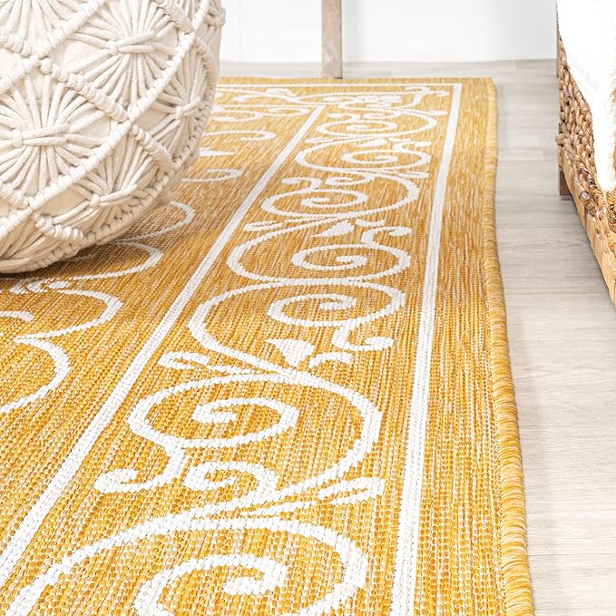 JONATHAN Y Vintage Filigree Indoor Outdoor Area Rug 5X8 Yellow/Cream, Charleston Textured Weave for Backyard, Patio, Porch, Easy-Cleaning, High Traffic, Pet-Friendly, Non-Shedding (SMB106L-5)
