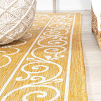 JONATHAN Y Vintage Filigree Indoor Outdoor Runner Rug 2X10 Yellow/Cream, Charleston Textured Weave for Backyard, Patio, Porch, Easy-Cleaning, High Traffic, Pet-Friendly, Non-Shedding (SMB106L-210)