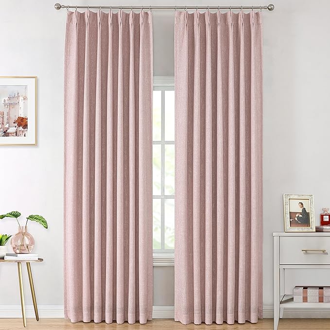 Vision Home Pink Pinch Pleated Full Blackout Curtains Room Darkening Window Panels 90 inch for Girls Bedroom Living Room Thermal Insulated Pinch Pleat Pink Drapes with Hooks Back Tab 40" Wx90 Lx2
