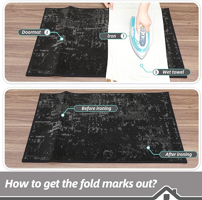 BEQHAUSE Dirt Trapper Door Mat 24"x36" Non-Slip Door Mats Washable Entryway Rugs Stain Resistant Doormat Absorbent Welcome Floor Mat for Front Back Door, Muddy Wet Shoes & Paws,Black