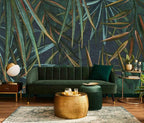 Dark Tropical Palm Leaf Wallpaper Mural Oil Painting Style Abstract Leaves Wall Mural (Not Peel and Stick)
