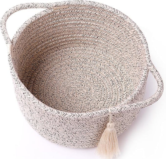 Empty Gift Basket – SweetMemo Mini Woven Rope Organizer Baskets for Gifting, Baby Shower, Desk, Makeup Brushes, Bathroom, Shelves – Small Decorative Storage Bin with Gift Bag & Ribbon – Warm Brown